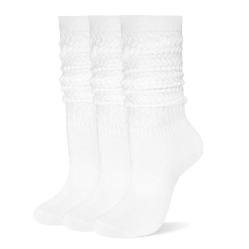 Rehelu Womens Scrunch Long Socks Retro Cute Cotton Slouchy Boot Socks Lightweight High Tube Slouch Sock for Women - White