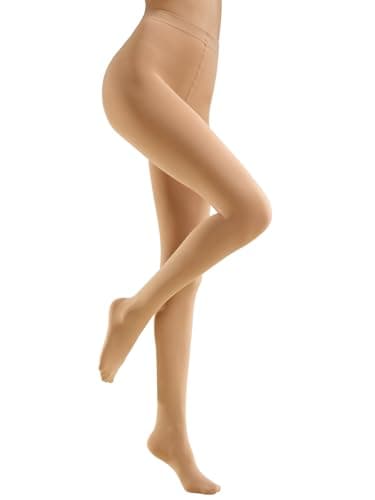 MANZI Tights for Women Solid Color Pantyhose Colored Semi Opaque Footed Tights Soft Stretch High Waist Stockings 70 Denier（Tan,XL）