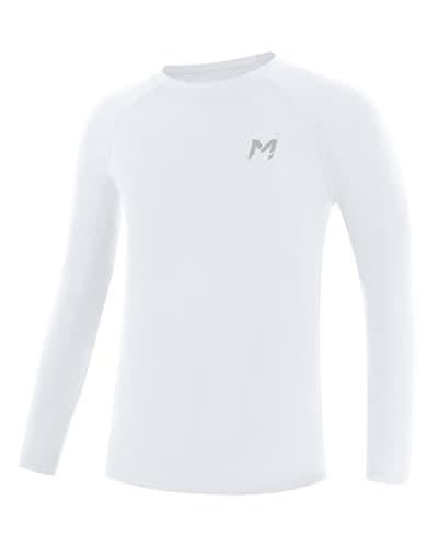 Moozava Youth Compression Shirt Boys Long Sleeve Football Undershirt Quick Dry Kids Soccer Base Layer Athletic Performance Tops White M