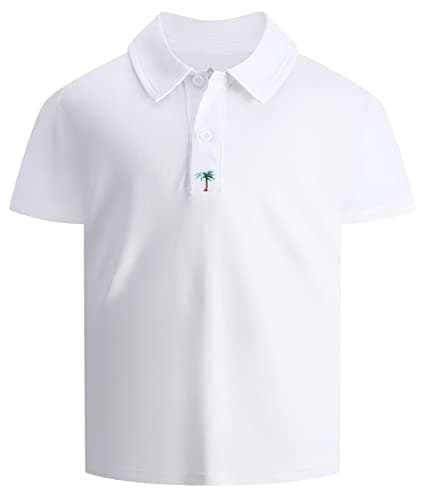 WENTTUO Boys Polo Shirt Childs Short Sleeve Golf Collared Shirts School Uniform Tennis Pique Shirts for Kids White