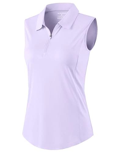 G Gradual Women's Golf Shirts Lightweight 1/4 Zip Collared Tank Top Sleeveless Polo Shirts for Tennis Pickleball Casual, Heather Light Purple, M