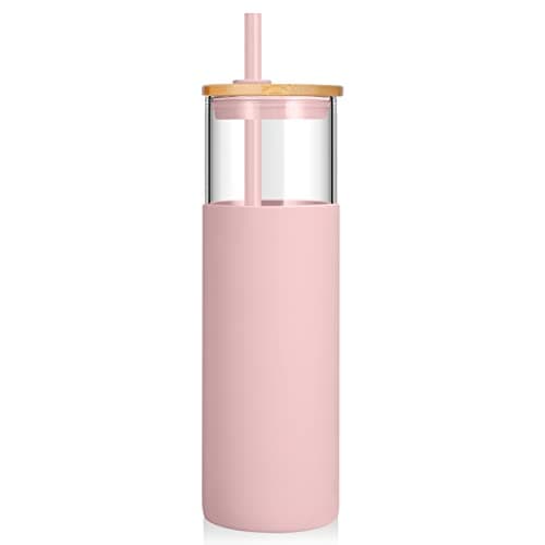 Tronco 32 oz Glass Tumbler with Lids and Straw, Reusable Iced Coffee Cup & Smoothie Cup with Bamboo Lid, Silicone Sleeve, Dishwasher Safe, BPA-Free Borosilicate Glass, 1 Pack