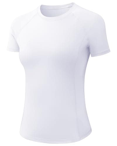 LWISMIL White Workout Tops for Women Compression Shirt Short Sleeve Underscrubs Athletic Gym T Shirts Running Yoga Basketball Base Layer