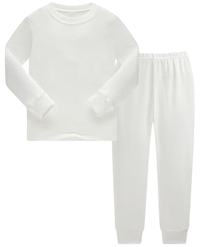 Little bety Boys Cotton Long Sleeve Solid Pajamas Costume pajamas For Boys Girls Toddlers Holiday Sleepwear Sets Size 16 White