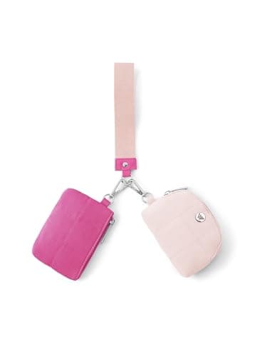 WESTBRONCO Mini Keychain Wristlet Wallets for Women Portable Dual Pouch Wristlet Detachable Quilted Nylon Coin Purse Pocket for Travel Sports Outdoors (Pink)