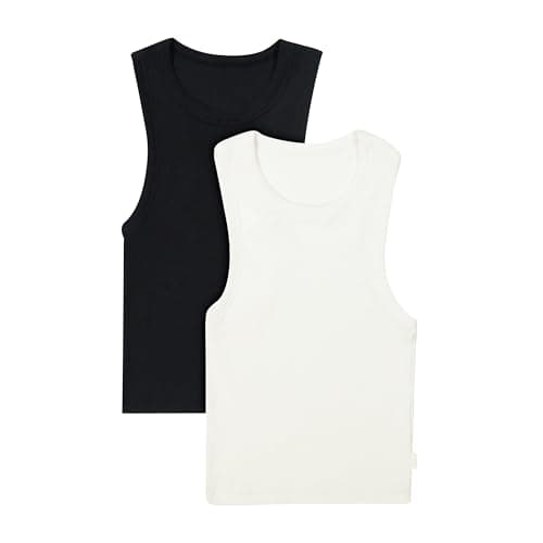 Hanes Women's Originals Racerback Crop Tank, 2-Pack, Comfywear Supersoft Rib Cropped Tank Top Loungewear Pack