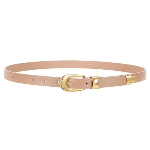 WERFORU Women Belt for Jeans Pants Thin Belts for Women Fashion Skinny Belt Black and Gold 0.71" Width，Khaki-Gold,Fit Waist Size 41-45 Inches