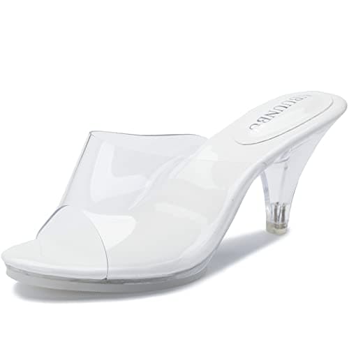 NBUUNBU Silver Clear Heels For Women Dress Shoes Transparent Strap Sexy Stilletos Heels Open Toe High Silver Heeled Sandals Pump Mules