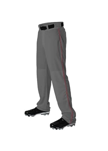Alleson Athletic Men's Baseball Pants with Braid, Charcoal/Scarlet, Large