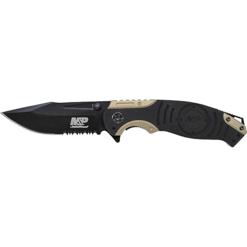 Smith & Wesson M&P SWMP13BS 8.2in High Carbon S.S. Folding Knife with 3.5in Serrated Clip Point Blade and Aluminum Handle for Tactical, Survival and EDC