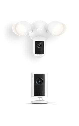 Ring Floodlight Cam, Wired (newest model), White with Indoor Cam Plus, White