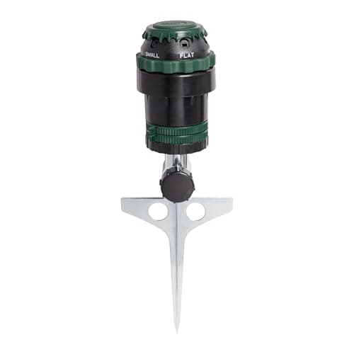 Orbit H2O-Six Gear-Drive Sprinkler on Metal T-Spike - Customizable Lawn Watering Coverage - Multi-Pattern Rotating Head with Adjustable Spray Range - Durable Outdoor Yard Irrigation Sprinkler - 58573