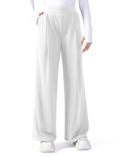 JOYCATCH Womens Wide Leg Yoga Dress Pants Buttery Soft High Waist Casual Pants Pull On Work Trousers White