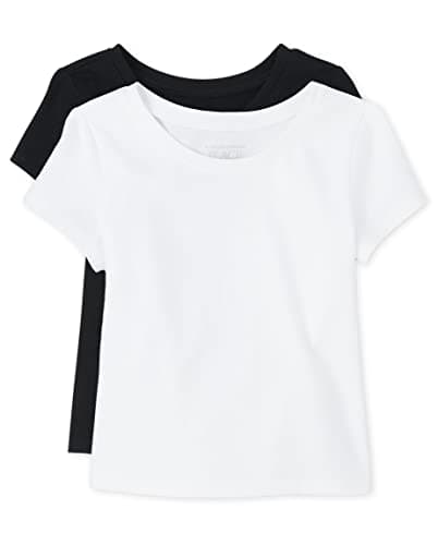 The Children's Place baby girls And Toddler Short Sleeve Basic Layering T-shirt T Shirt, Black/White 2 Pack, 5T US