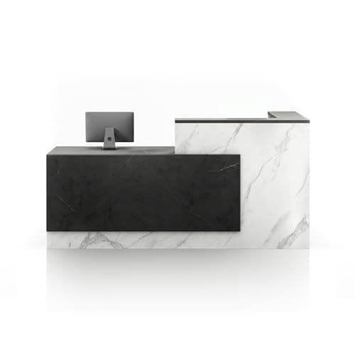 YTElantivo L-Shaped Reception Desk with Counter, 1-Inch Thick Board, Lockable Drawers & Keyboard Tray, Heavy-Duty Front Desk for Office, Salon, Hotel & Clinic