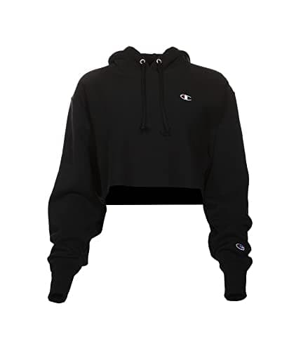 Champion womens Reverse Weave Cropped Cut-off Hoodie, Left Chest C Hooded Sweatshirt, Black-549302, X-Large US