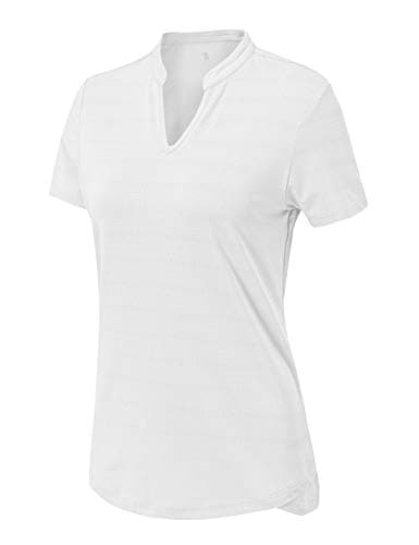 YSENTO Women's Dry Fit Golf Polo Shirts Tops Short Sleeve V Neck Collarless Apparel Shirts Clothes White XS