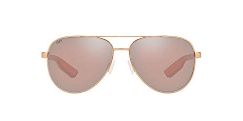 Costa Del Mar Peli Sunglasses, Shiny Rose Gold/Copper Silver Mirrored Polarized, 57mm