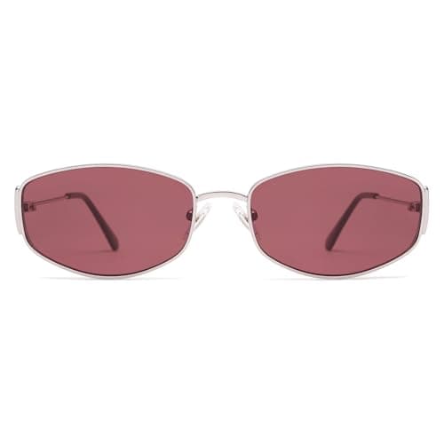 Appassal Retro Oval Sunglasses for Women Men AP3625,Silver/Red