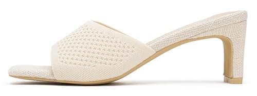 Vepose Women's Beige Slim Block Heel Sandals, Knit Mules, Size 8.5, 6108