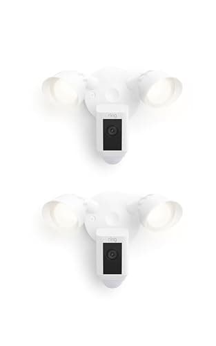 Ring Floodlight Cam Wired Plus, Outdoor home or business security with motion-activated 1080p HD video and floodlights, 2-pack, White