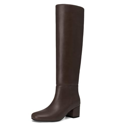 Athlefit Knee High Boots Women Low Heel Tall Fall Boots for Women Brown 9.5