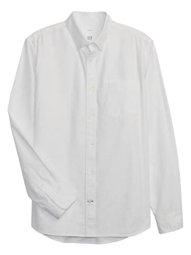 GAP Mens Long Sleeve Oxford Button Down Shirt, White, Small US