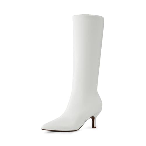 DREAM PAIRS Women's Knee High Kitten Heel Boots Sexy Pointed Toe Fashion Long Tall Boots,Size 8,White,DWUMKB2507