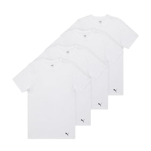 Puma Men's 4 Pack Crew Neck Tee, White Traditional, Small