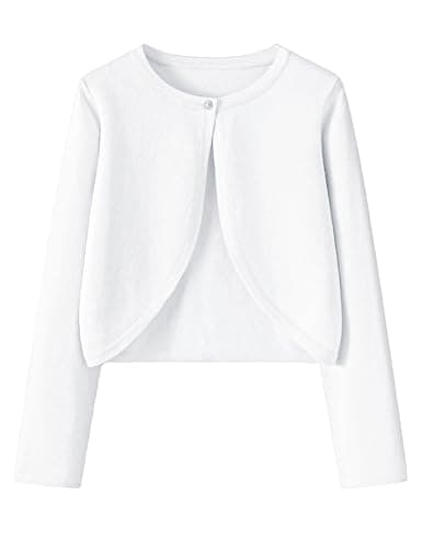 Yekaty White Cardigan for Girls Sweaters Size 7-8 Long Sleeve Bolero Shrugs