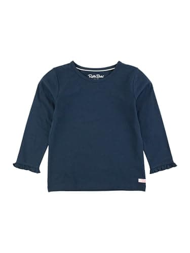 RuffleButts Dark Navy Knit Long Sleeve Ruffle Layering Tee - 5