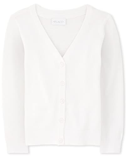 The Children's Place girls V-neck Cardigan Sweater, White, Small US