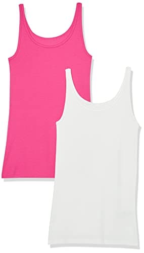 Amazon Essentials Women's Slim-Fit Thin Strap Scoop Neck Tank Top, Pack of 2, Dark Pink/White, Small