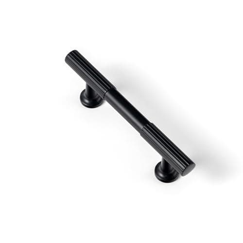 Goo-Ki Elegant Black Zinc Alloy Cabinet Handles - 3''(76mm) Hole Center Striped Decorations Cabinet Pull Hardware for Bedroom, Kitchen, 6 Pack
