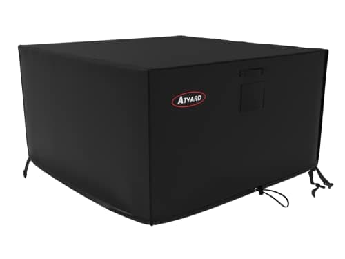 Atyard Gas Fire Pit Cover Square44L x 44W x 24H inch - Waterproof Windproof Anti-UV Heavy Duty Patio Firepit Furniture Covers Black
