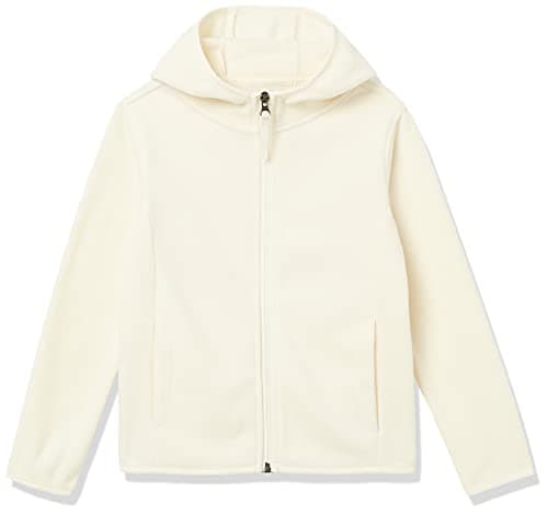 Amazon Essentials Toddler Girls' Polar Fleece Full-Zip Hooded Lightweight Jacket, Insulated, Ivory, 4T
