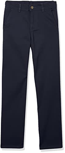 Izod Boys School Uniform Flat Front Twill Pants, Navy, 14 Husky
