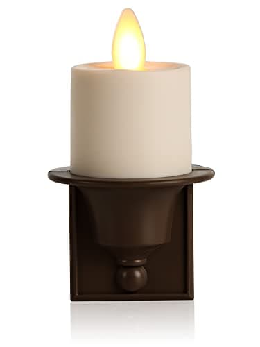 Luminara Flameless Candle Nightlight w/Dusk to Dawn Light Dark Auto Sensor, Bronze Wall Plug Indoor Night LED Light w/Real-Flame Effect Technology, Bathroom Bedroom Hallway, No Remote Needed