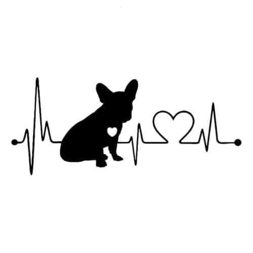 ZUKHL 2pcs French Bulldog Heartbeat Line Stickers, 7.09"x2.95", Ideal for Laptop, Truck, Van, SUV, Motorcycle, Durable & Waterproof Sticker, Easy to Apply to Glass and Metal #2BZ417 (Black)