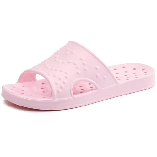 shevalues Shower Shoes for Women Men with Arch Support Quick Drying Pool Slides Lightweight Beach Sandals with Drain Holes, Pink 9 Women / 7.5 Men