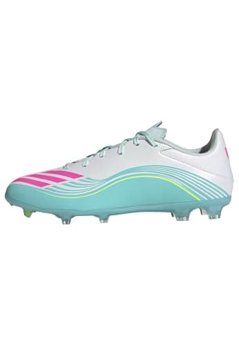 adidas Unisex-Adult F50 Messi League Firm Ground/Multi Ground, White/Lucid Pink/Flash Aqua, 10