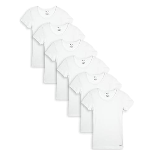 Reebok Girls Undershirt - 3 Pack/6 Pack 100% Cotton Lightweight Super Soft Short Sleeve Crew Neck White Shirt for Girls, Size 3T, White-6pk