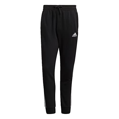 adidas Mens Essentials French Terry Tapered Cuff 3-Stripes Pants Black/White Large
