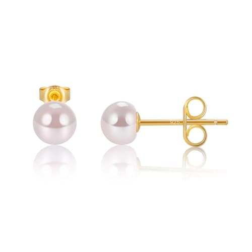 EAMTI Pearl Earrings for Women Trendy 18K Gold Plated Sterling Silver Freshwater Cultured Pink-Purple Small Pearl Stud Earrings Hypoallergenic 5.5MM