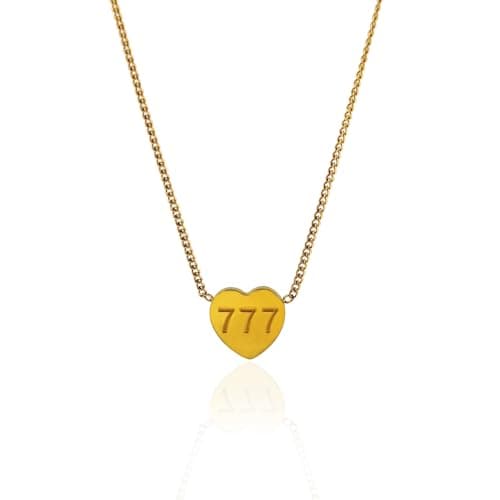 AditiGarden 18K Gold Angel Number 777 Heart Charm Pendant Necklace