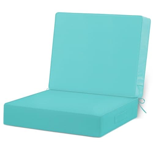 Cozyide 24x24 Outdoor Cushions for Patio Furniture, Waterproof Outdoor Chair Cushions with Non-Slip Ties and Handle, Washable Deep Seat Cushions for Outdoor Furniture with Removable Cover, Teal
