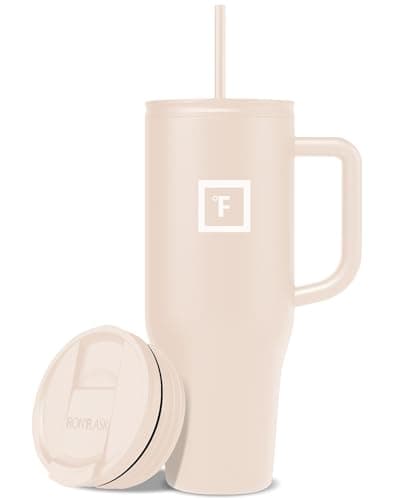 IRON °FLASK Co-Pilot Insulated Mug w/Straw & Flip Cap Lids - Cup Holder Bottle for Hot, Cold Drink - Leak-Proof - Water, Coffee Portable Travel Mug - Sand, 40 Oz