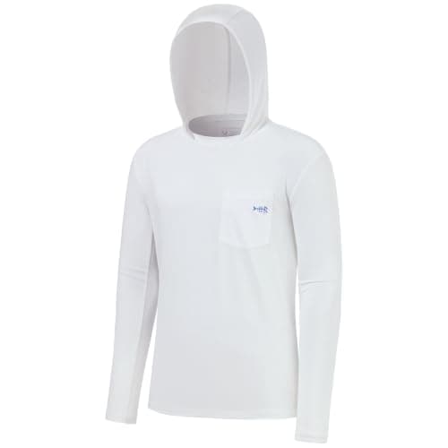BASSDASH Men’s UPF 50+ Fishing Hoodie Shirts with Chest Pocket Lightweight UV Sun Protection Long Sleeve Hiking Sports FS34M White