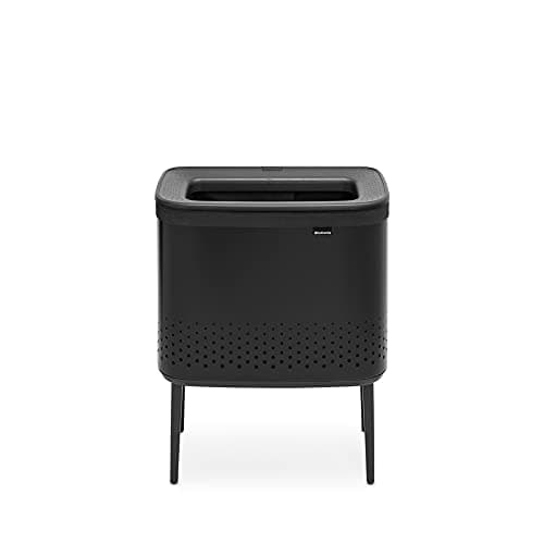 Brabantia Bo Laundry Hamper (Matt Black) Removable Laundry Bag 16 Gal, Ventilated Stylish Discreet Dirty Clothes Holder, Flat Back, Anti-Rust Materials for Bathroom Use