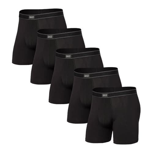 SAXX Underwear Co. Men's Daytripper Relaxed Fit Boxer Brief Fly 5-Pack, Black, Small